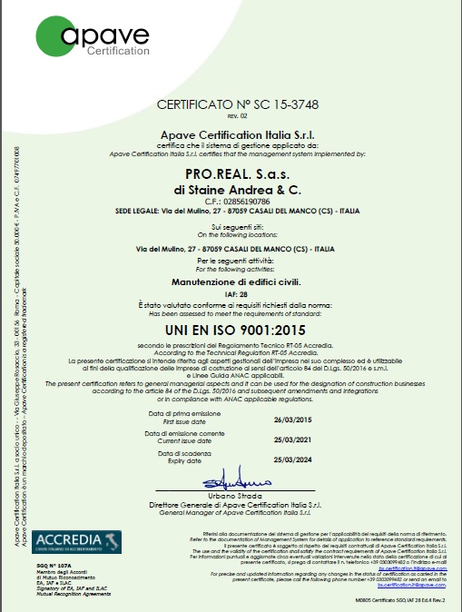 certificazione UNI EN ISO 9001:2015